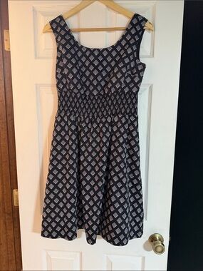 White House Black Market Black and White Diamond-Print Sleeveless Dress